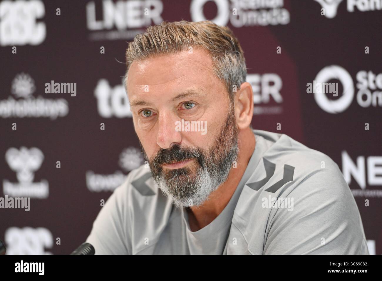 Oriam Sports Centre Edinburgh.Scotland, Royaume-Uni. 31 juillet 2025. Hearts Manager Derek McInnes Conférence de presse pour Scottish Premiership match vs Aberdeen crédit : eric mccowat/Alamy Live News Banque D'Images