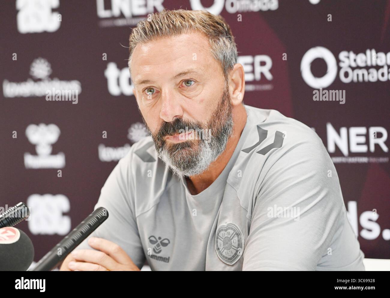 Oriam Sports Centre Edinburgh.Scotland, Royaume-Uni. 31 juillet 2025. Hearts Manager Derek McInnes Conférence de presse pour Scottish Premiership match vs Aberdeen crédit : eric mccowat/Alamy Live News Banque D'Images