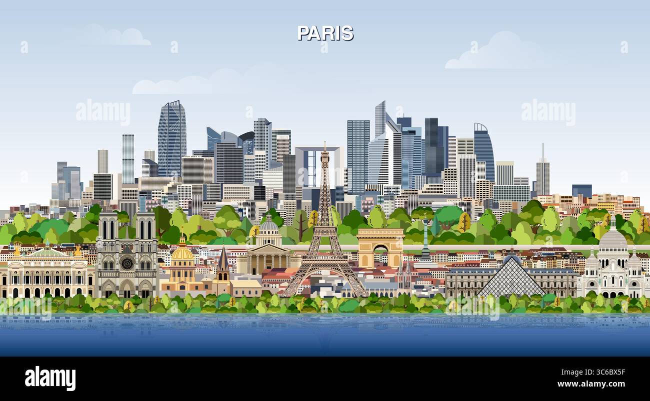 Horizon de la ville de Paris sur dégradé beau fond de ciel de jour. Illustration vectorielle Illustration de Vecteur