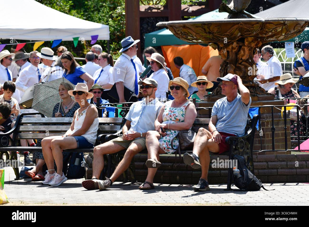 Spectateurs appréciant la canicule et la musique au Coalbrookdale Brass Band Festival 2025 Banque D'Images