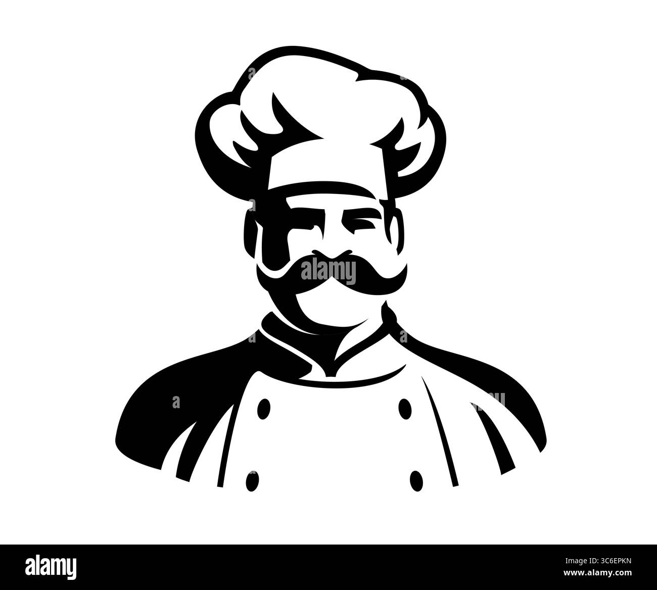 Portrait de cuisinier masculin en chapeau. Chef professionnel avec emblème. Symbole pour le menu de restaurant ou de café. Panneau de cuisson culinaire Illustration de Vecteur