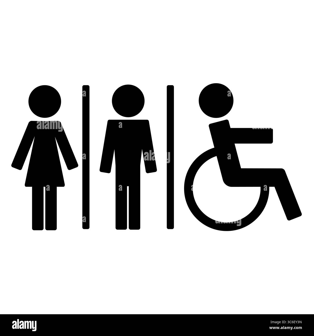 Panneau de toilettes accessibles avec symboles homme, femme et fauteuil roulant Illustration de Vecteur