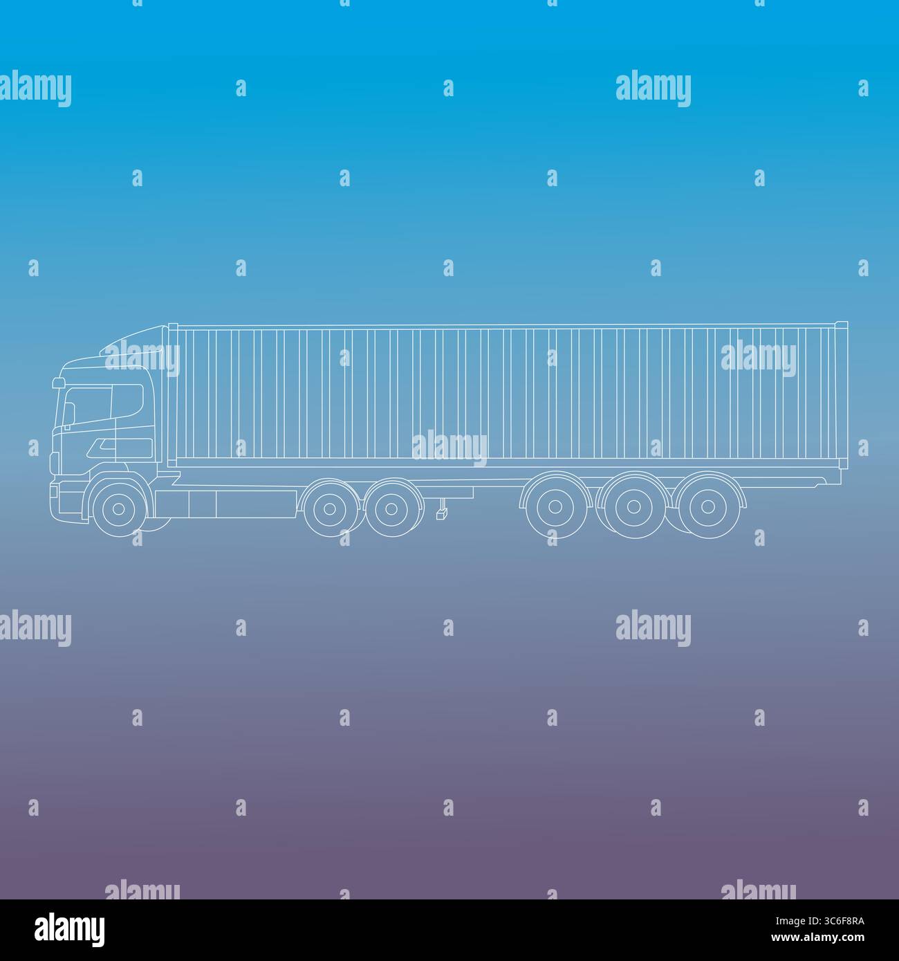 Dessin vectoriel de ligne de vue de face du camion porte-conteneurs. Concept de transport de véhicule logistique de courrier de fret. Dessin au trait continu. Illustration de Vecteur