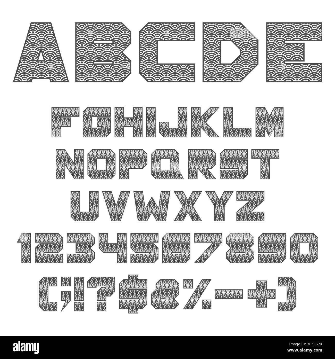 Police, alphabet avec écailles de poisson chinoises. Objets vectoriels isolés sur fond blanc. Illustration de Vecteur