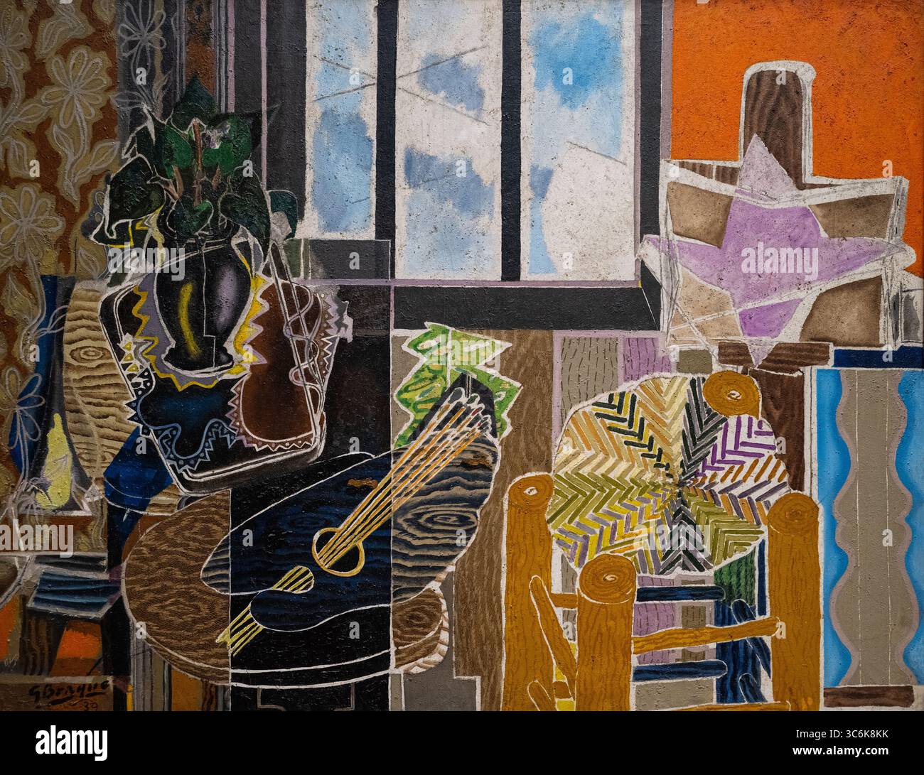 Peinture appelée The Studio, vase devant une fenêtre de Georges Braque au musée d'art MET DE New York Banque D'Images