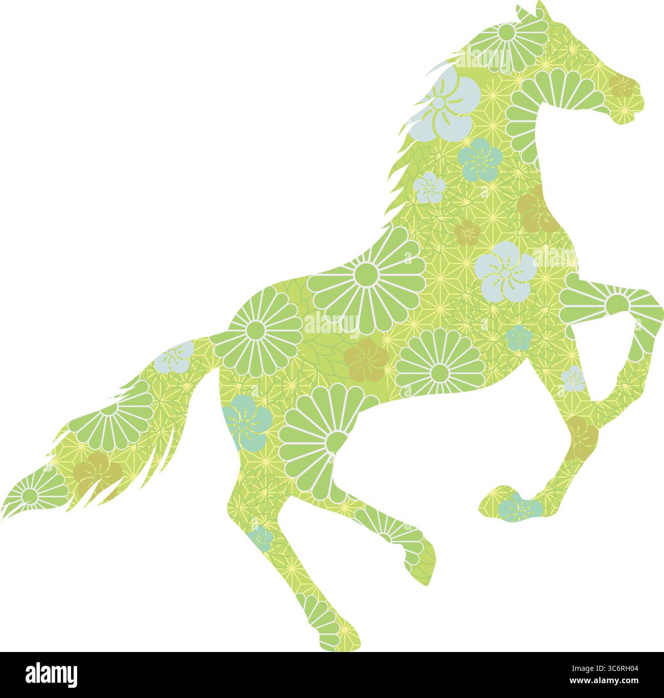 L'année du cheval vecteur symbole du zodiaque décoré de motifs vintage japonais isolés sur Un fond blanc. Illustration de Vecteur