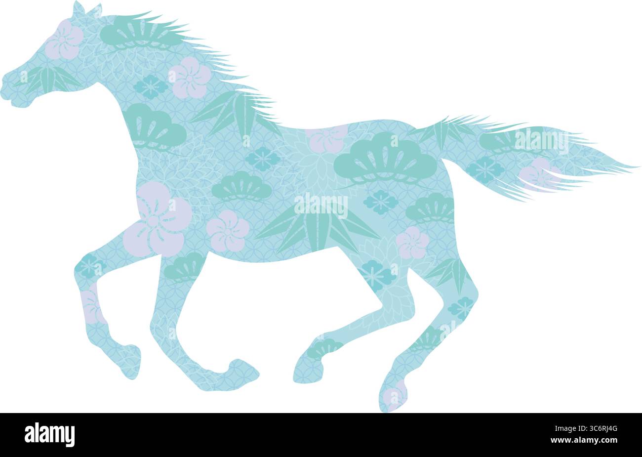 L'année du cheval vecteur symbole du zodiaque décoré de motifs vintage japonais isolés sur Un fond blanc. Illustration de Vecteur