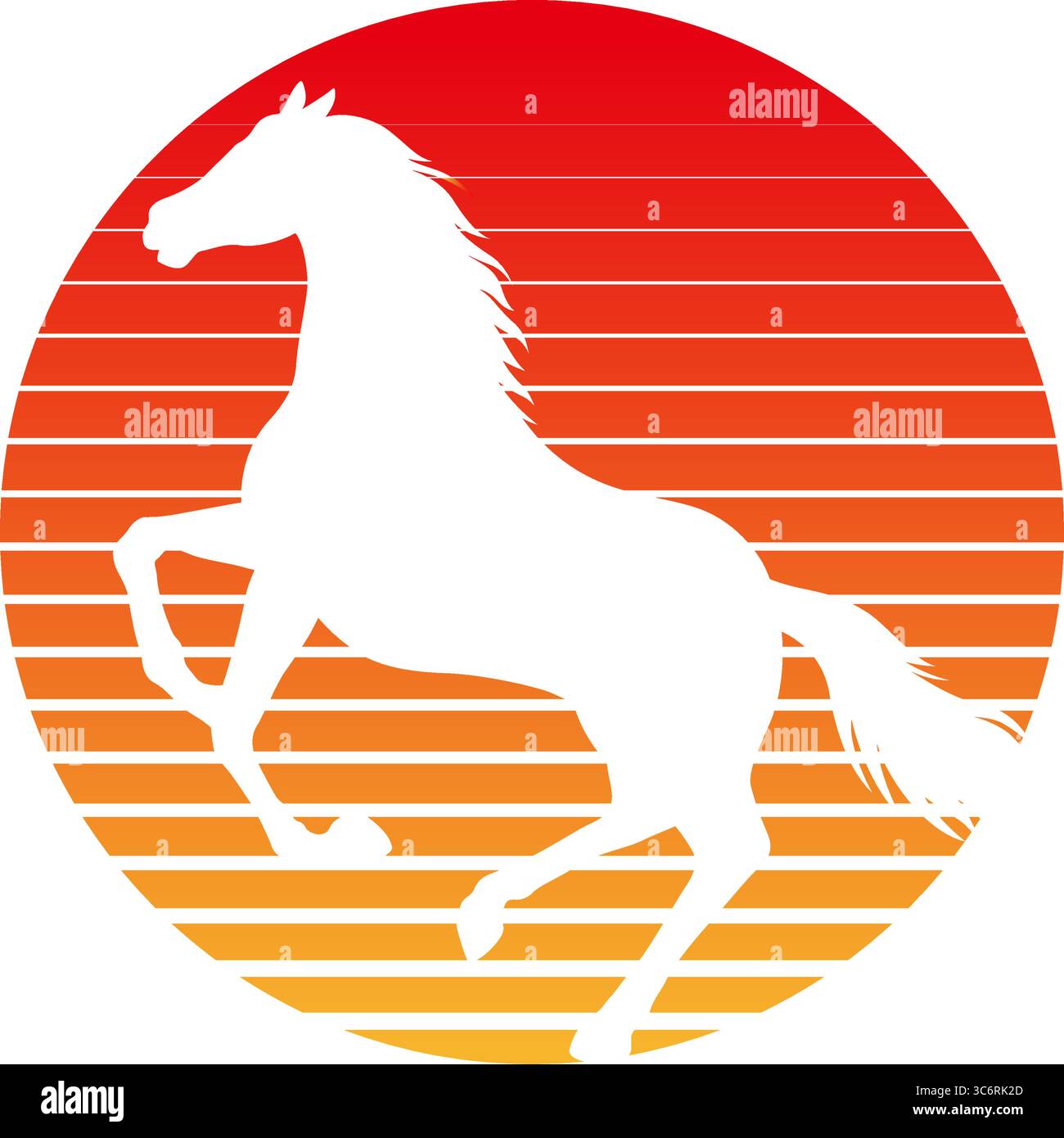 L'année du cheval symbole du zodiaque chinois avec Une silhouette de cheval dansant et lever de soleil isolé sur Un fond blanc. Illustration vectorielle. Illustration de Vecteur