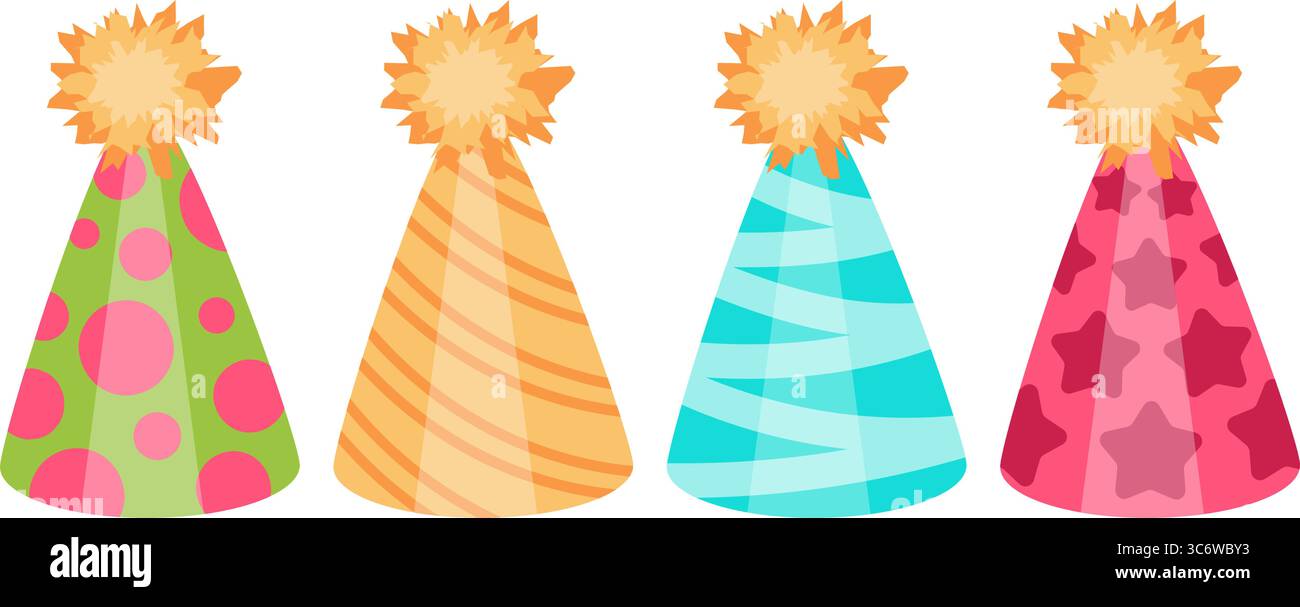 ensemble festif de chapeaux de fête colorés. pour les motifs d'anniversaire et festifs. Illustration de Vecteur