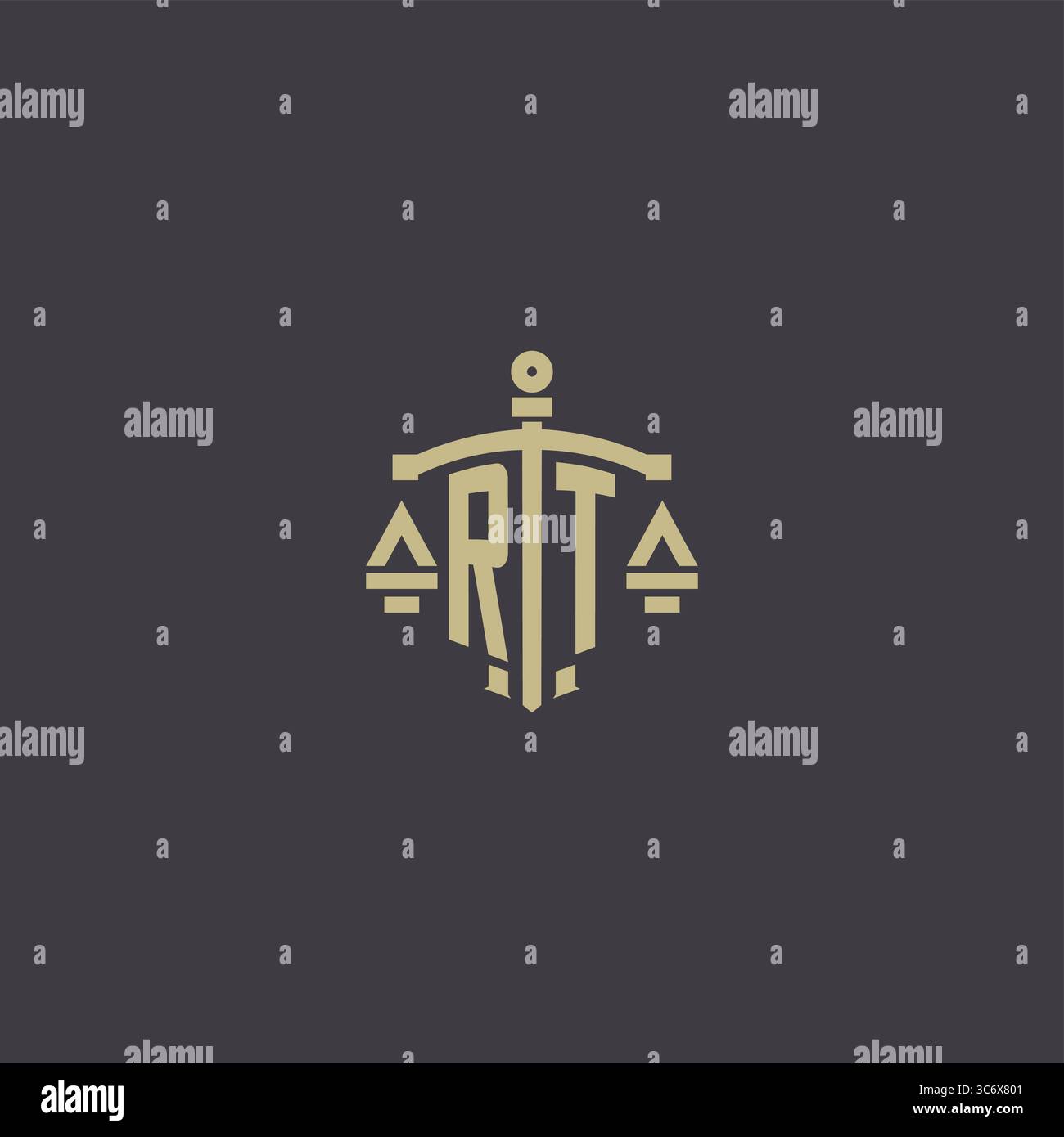 Logo RT initial pour le cabinet d'avocats et l'avocat avec échelle créative et graphique vectoriel graphique vectoriel de conception d'icône d'épée Illustration de Vecteur