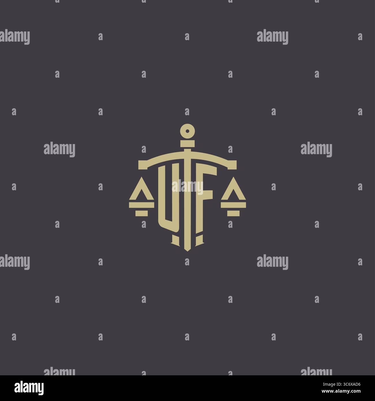 Logo UF initial pour le cabinet d'avocats et l'avocat avec échelle créative et graphique vectoriel graphique vectoriel de conception d'icône d'épée Illustration de Vecteur