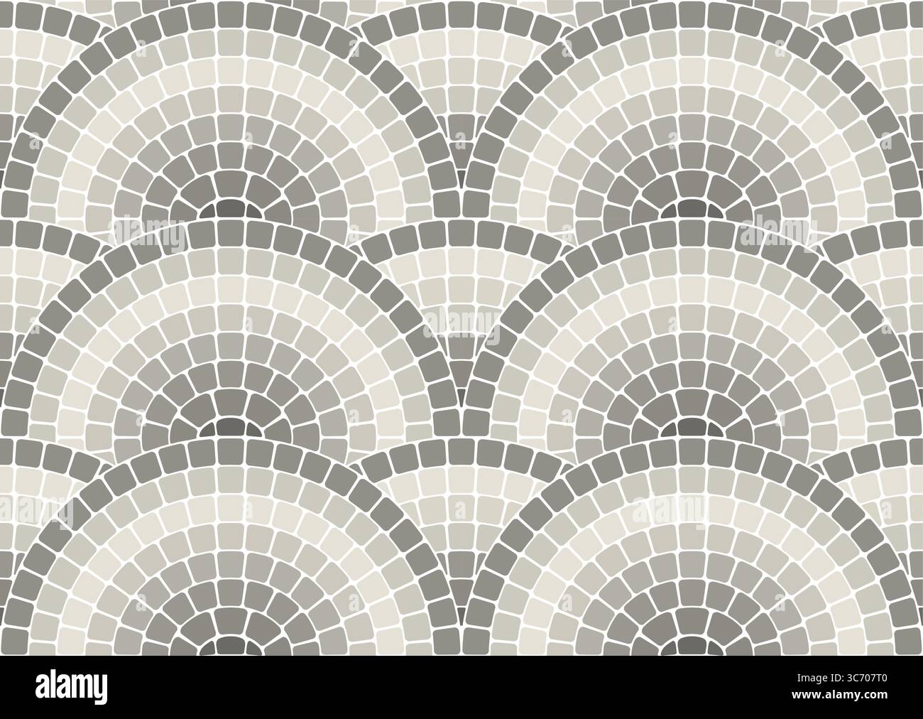 Motif de mosaïque en niveaux de gris sans couture avec des vagues, trottoir d'échelles décoratives de style portugais, carrelage en pierre monochrome avec ornement arrondi, vecteur Illustration de Vecteur