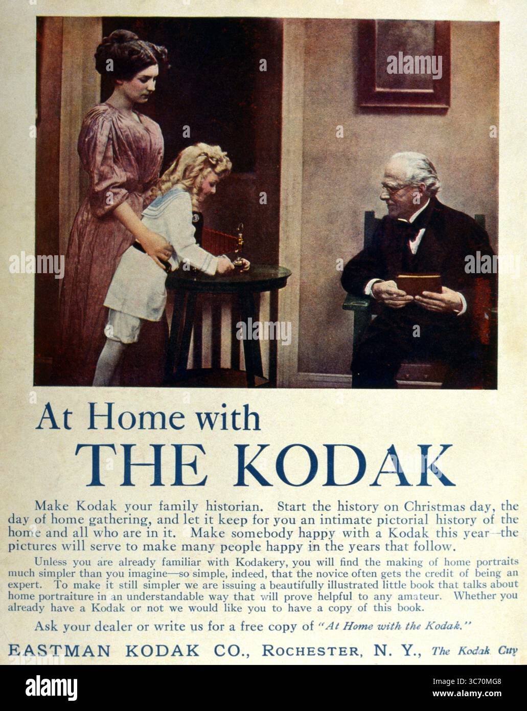Publicité magazine couleur pour Eastman Kodak Company et leurs appareils photo . Slogan ; à la maison avec le Kodak début des années 1900 Banque D'Images