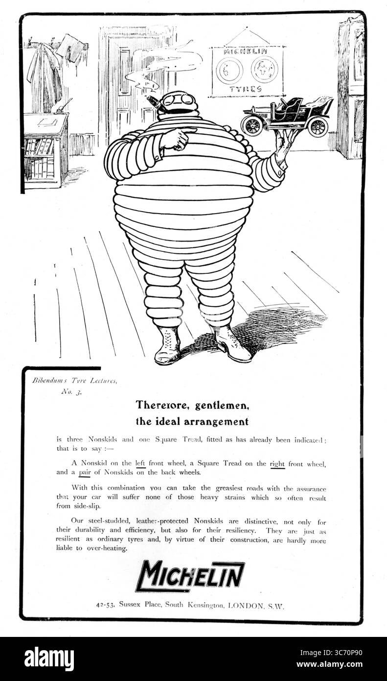 Publicité pour les pneus Michelin. 1910 Banque D'Images