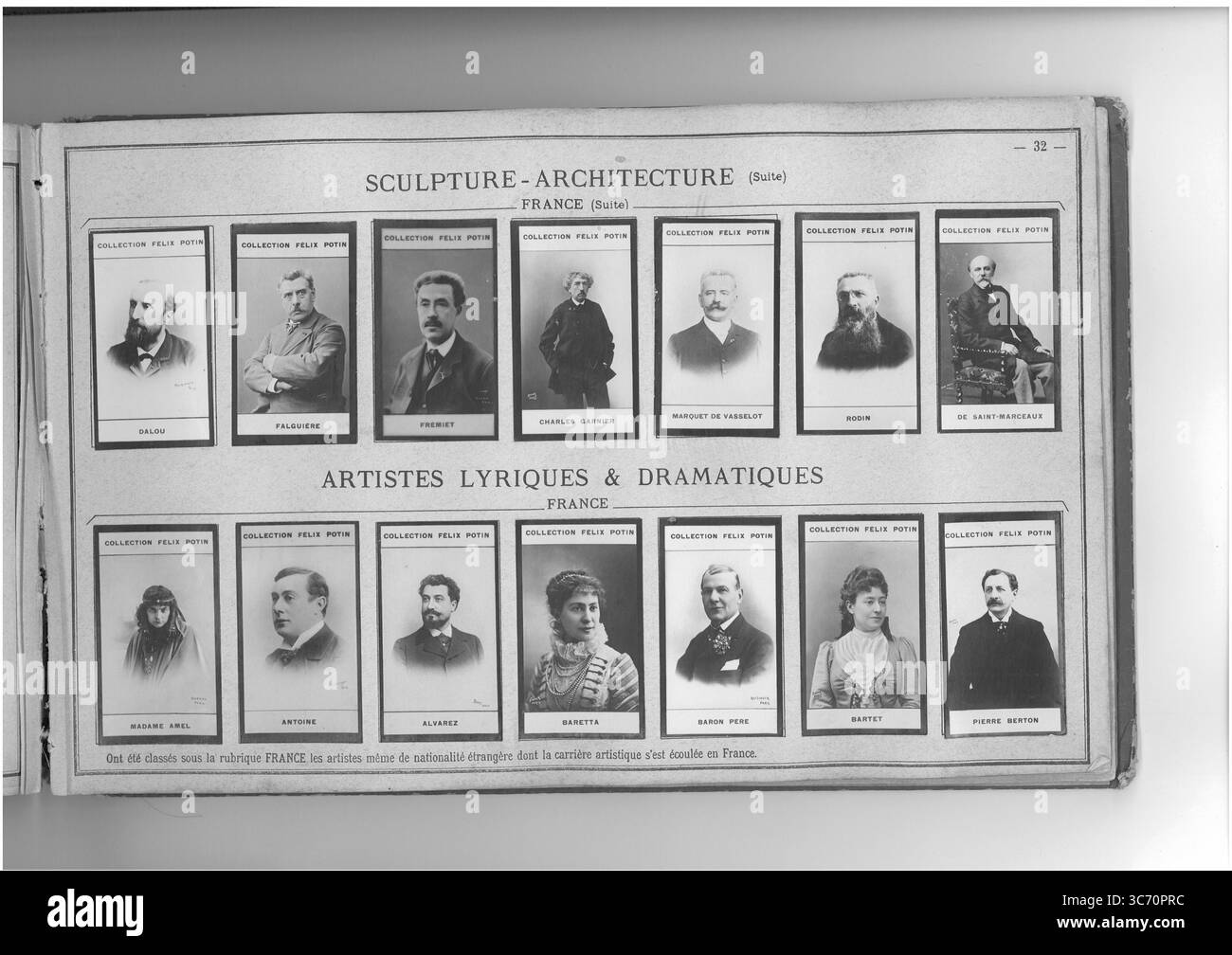 COLLECTION FELIX POTIN SCULPTURE-ARCHITECTURE (rangée supérieure gauche-droite) FRANCE : Dalou (Jules) 1838-1901 1858 1855 - Falguiere (Alexandre) - Fremiet (Emmanuel) 1824 - Garnier (Louis-Charles) 1825-1899 - Marquet de Vasselot (Anatole) 1840-1904 - Rodin (Auguste) 1840 - Saint-Marceaux (René de) 1855 ARTISTES LYRIQUES & DRAMATIQUES (rangée inférieure gauche-droite 1865) FRANCE : Madame Amel-Matrat (Loys) 1859 - - Louis Boys) - Louis Barems (Louis Bareton (1854 - 1838 - Louis Bareton (Louis Bareton) - Louis Bareton) - Louis Bareton (1831-1900 - Louis-Barete 1842 Banque D'Images