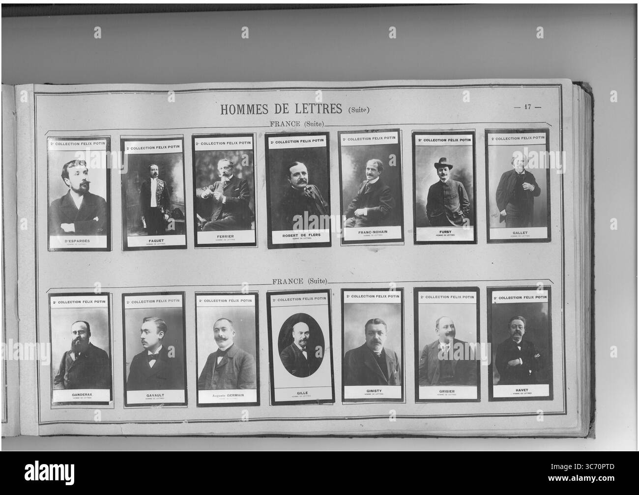 2ème COLLECTION FELIX POTIN HOMMES DE LETTRES (rangée supérieure gauche-droite) FRANCE : Esparbes (Georges d') 1965 1831-1901 - Faguet (Emile) 1841 1855 - Ferrier (Paul) 1843 1853 - Flers (Robert de) 1872 - Franc-Nohain 1873 - Fursy 1866 - Gallet (Louis) 1835-1901 (rangée inférieure droite) FRANCE : Ganderax (Louis) 1855 - Gavault (Paul-Armand-Marcel) 1865 - Germain (Auguste 1862 - G 1849 Banque D'Images