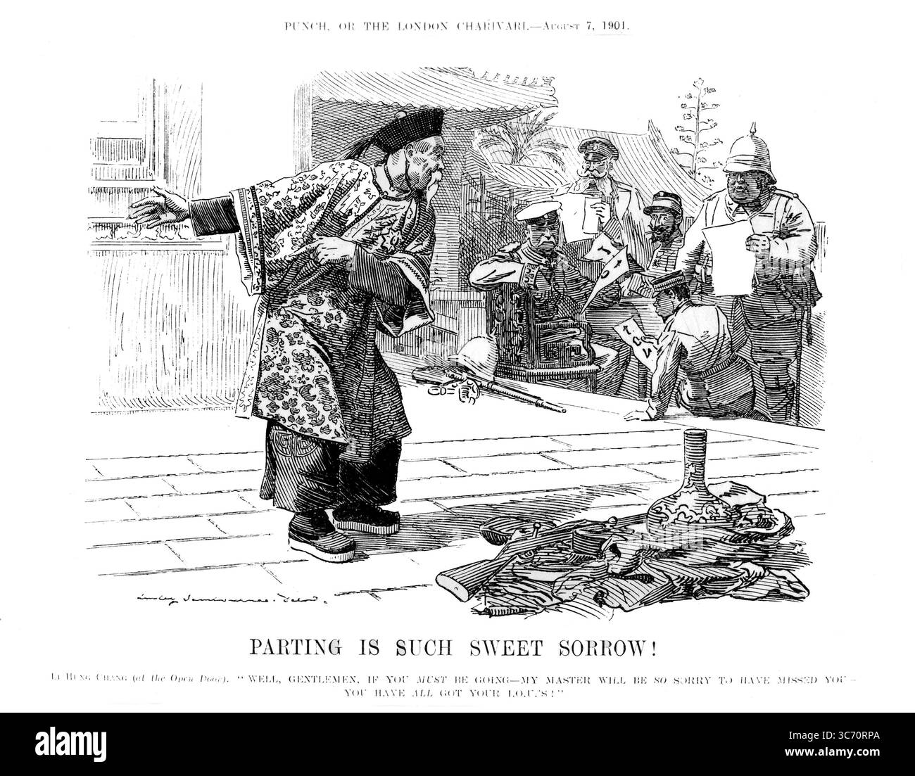 La séparation est une telle tristesse douce Li Hung Chang 'Eh bien, messieurs, si vous devez y aller - mon maître sera tellement désolé de vous avoir manqué - vous avez tous votre I.O.U. !' Punch - 7 août 1901 Banque D'Images