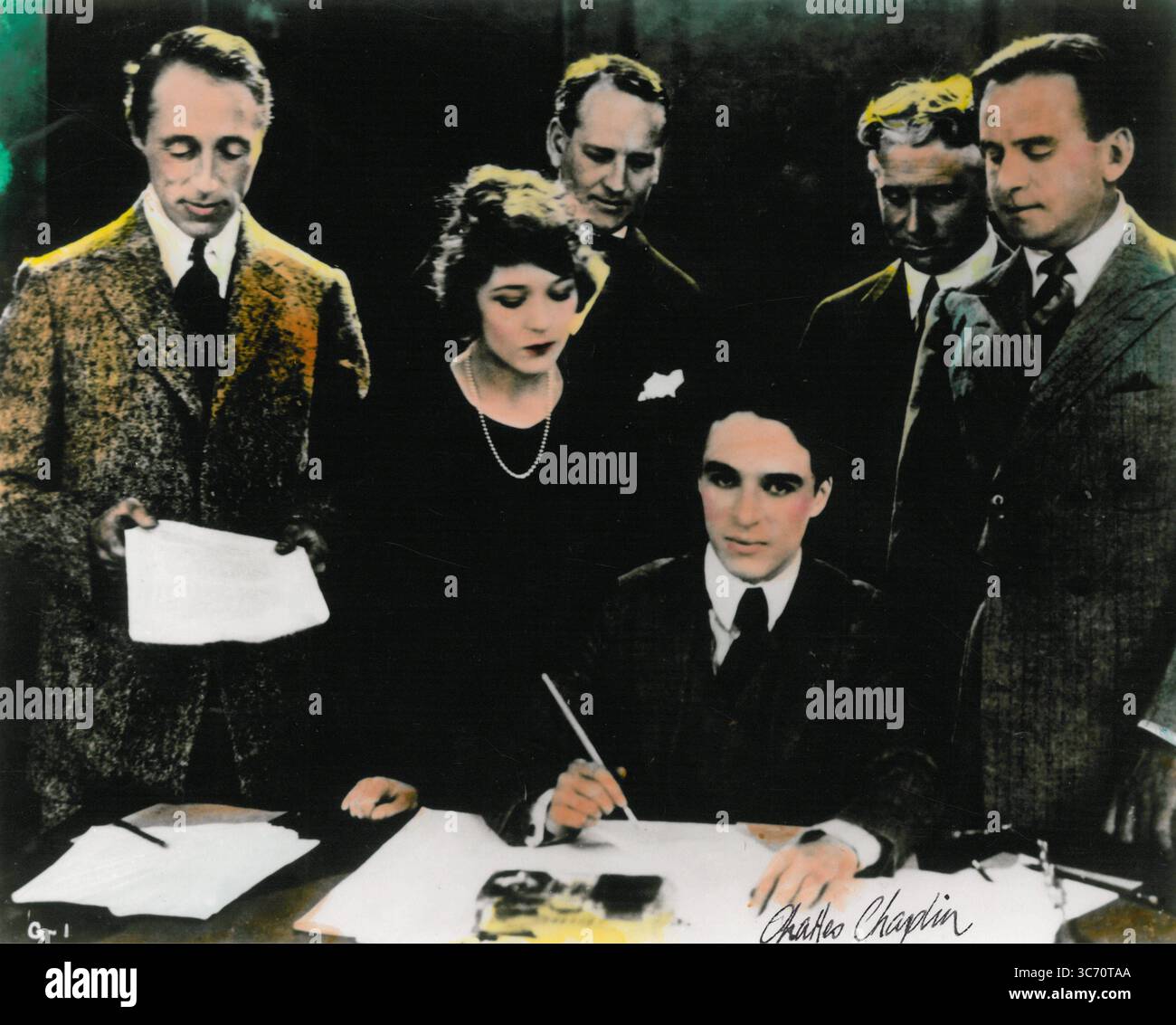 Mary Pickford Charlie Chaplin Douglas Fairbanks D. W. Griffith à la formation de United Artists 1919 Banque D'Images