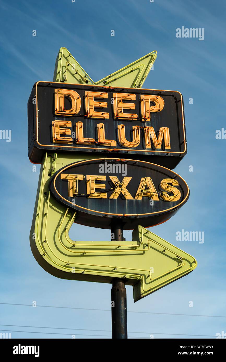 Dallas Texas Deep Ellum district panneau de néon Banque D'Images