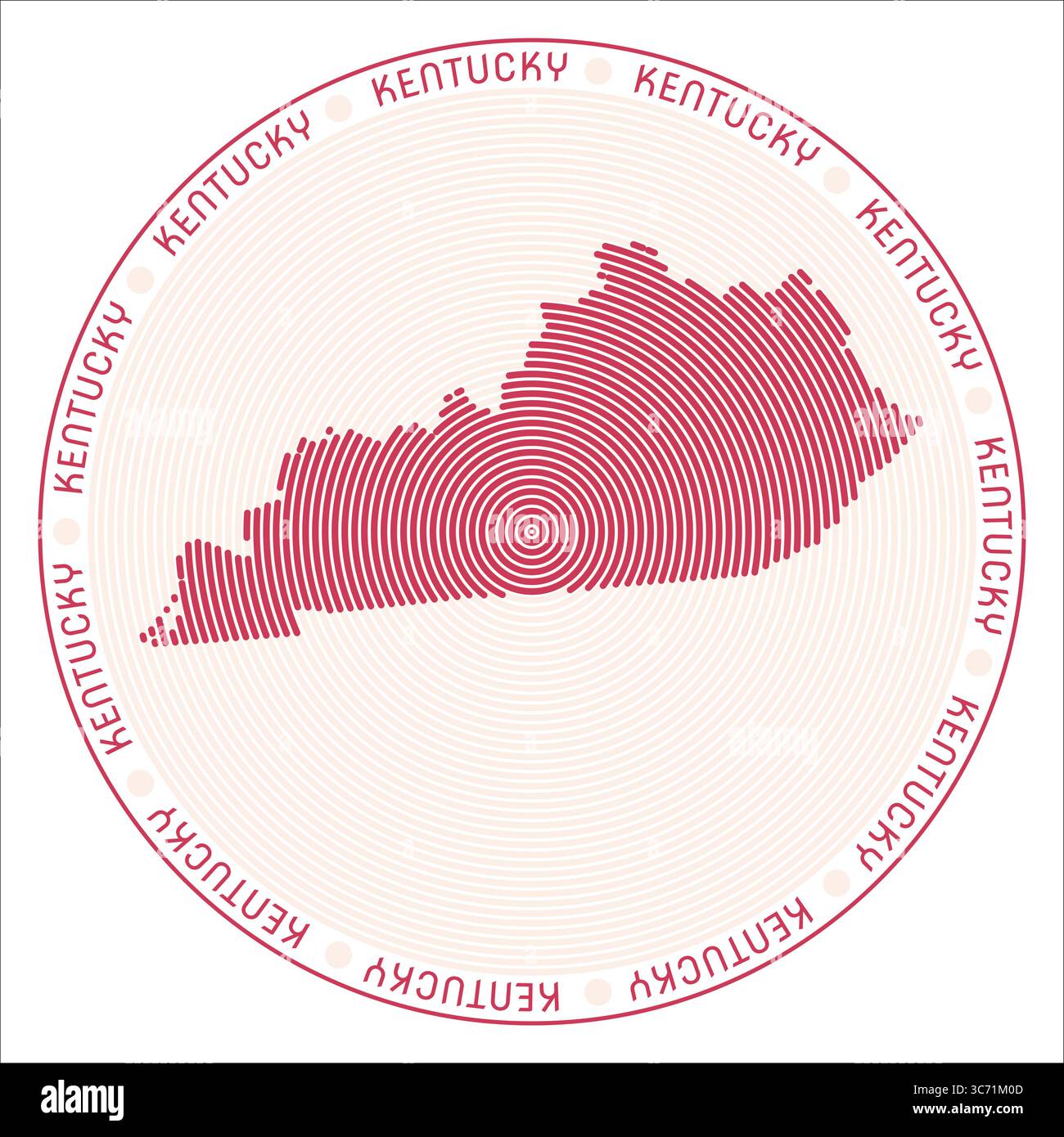 Logo rond Kentucky. Forme d'état de la construction des anneaux. Texte du Kentucky autour de l'état. Illustration vectorielle. Illustration de Vecteur