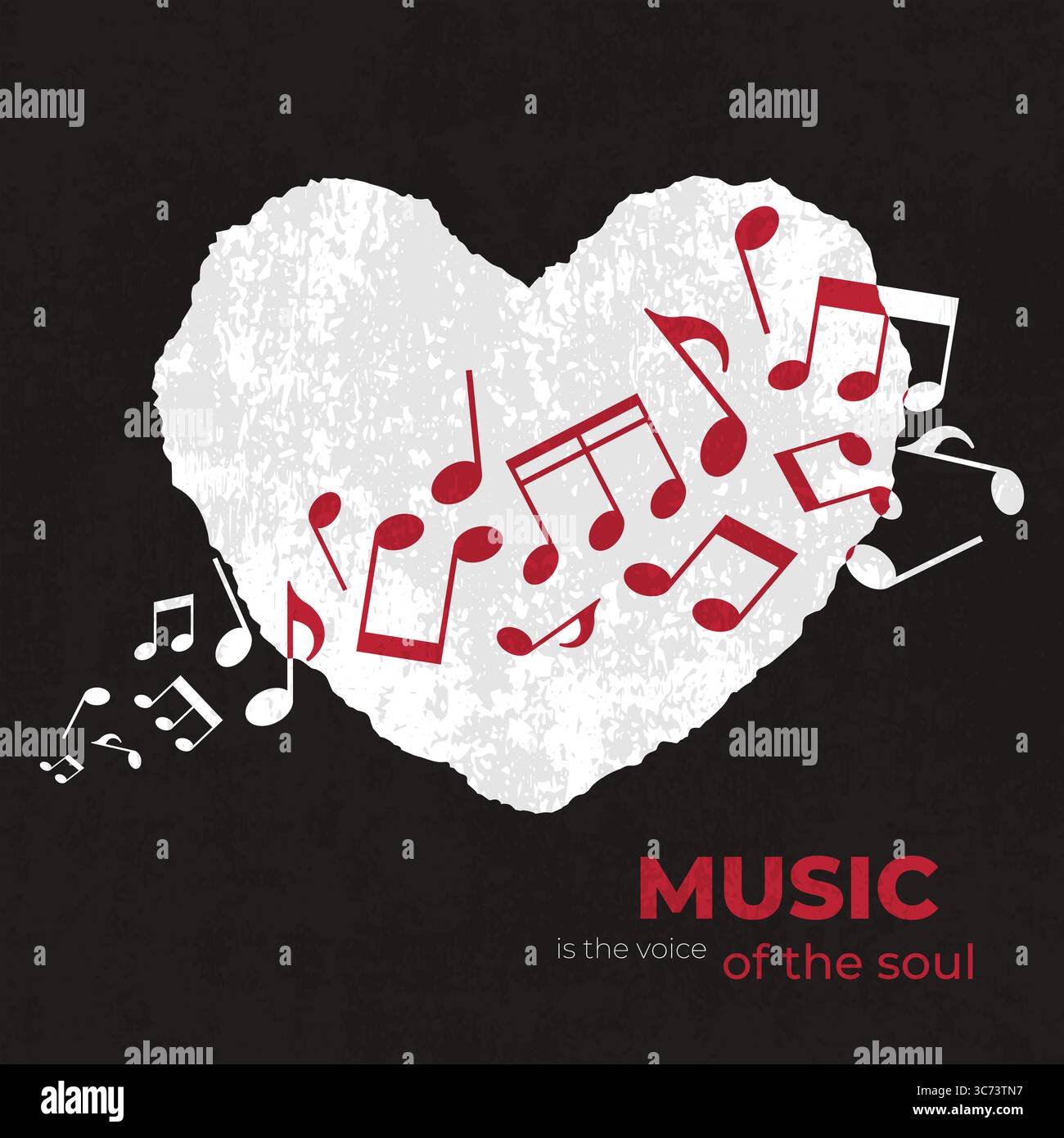 Affiche de musique avec des notes de musique sur fond en forme de coeur. Citation la musique est la voix de l'âme. Illustration vectorielle Illustration de Vecteur