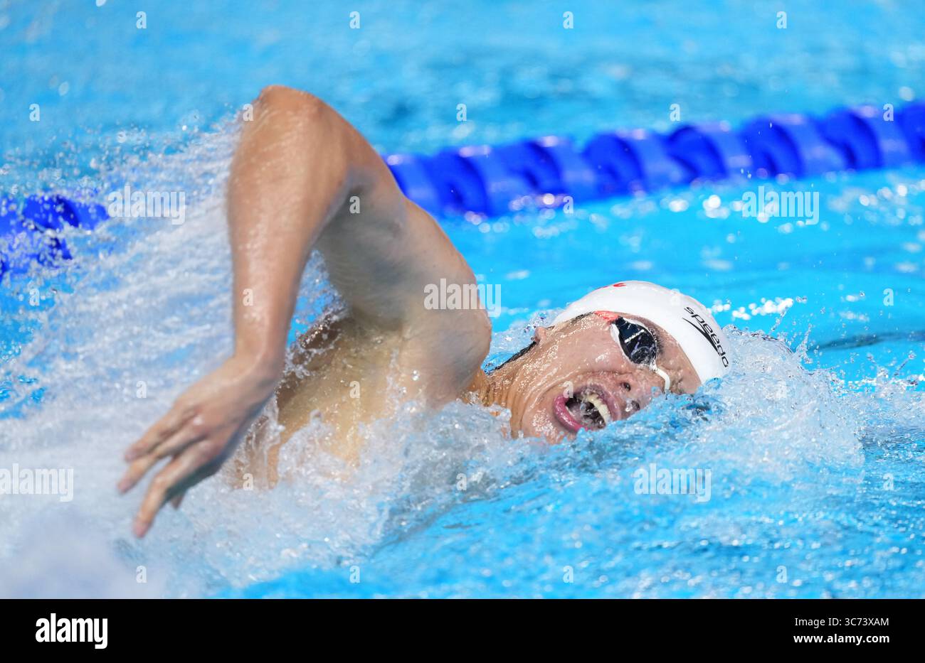 Singapour. 1er août 2025. Ji Xinjie, de Chine, participe à la finale masculine du relais 4x200m nage libre aux Championnats du monde de natation à Singapour, le 1er août 2025. Crédit : Wu Zhizun/Xinhua/Alamy Live News Banque D'Images