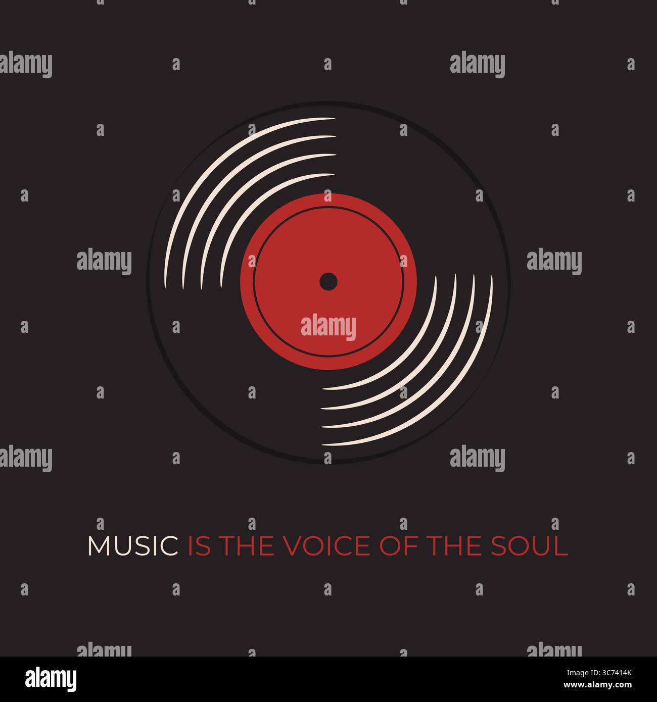 Affiche de musique vectorielle minimaliste avec emblème de disque vinyle plat et citation inspirante la musique est la voix de l'âme Illustration de Vecteur