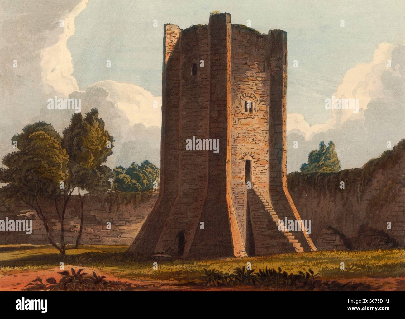 Watchtower of Conisbrough Castle, forteresse médiévale à Conisbrough, South Yorkshire, Angleterre, construite au XIe siècle par William de Warenne, comte de Surrey, après la conquête normande de l'Angleterre en 1066., vers 1850, d'après une peinture de Theodore Henry Adolphus Fielding, reproduction numérique améliorée, historique, date exacte inconnue Banque D'Images