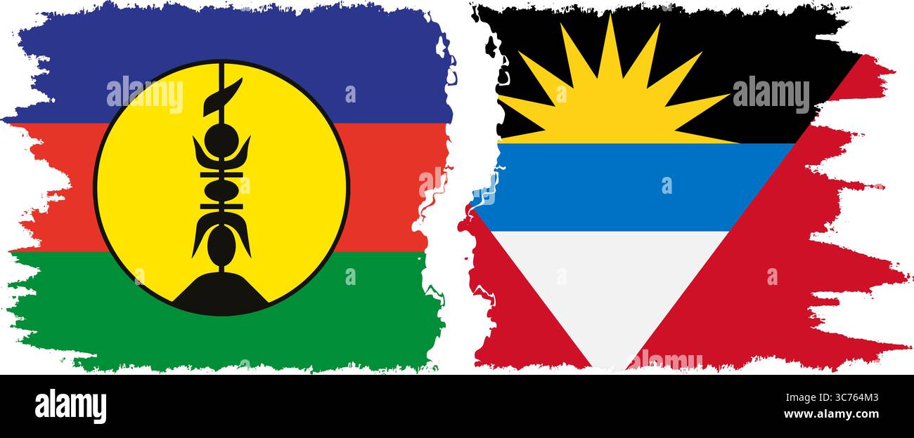 Antigua-et-Barbuda et Nouvelle-Calédonie grunge drapeaux connexion, vecteur Illustration de Vecteur