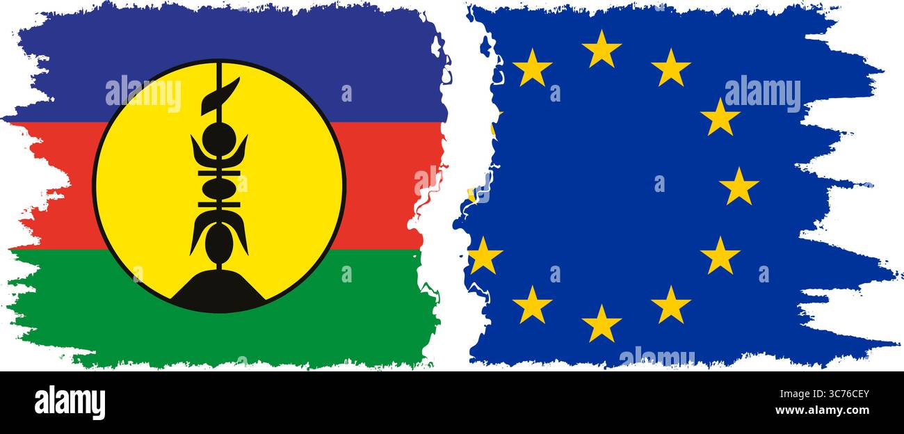Connexion des drapeaux grunge UE et Nouvelle-Calédonie, vecteur Illustration de Vecteur
