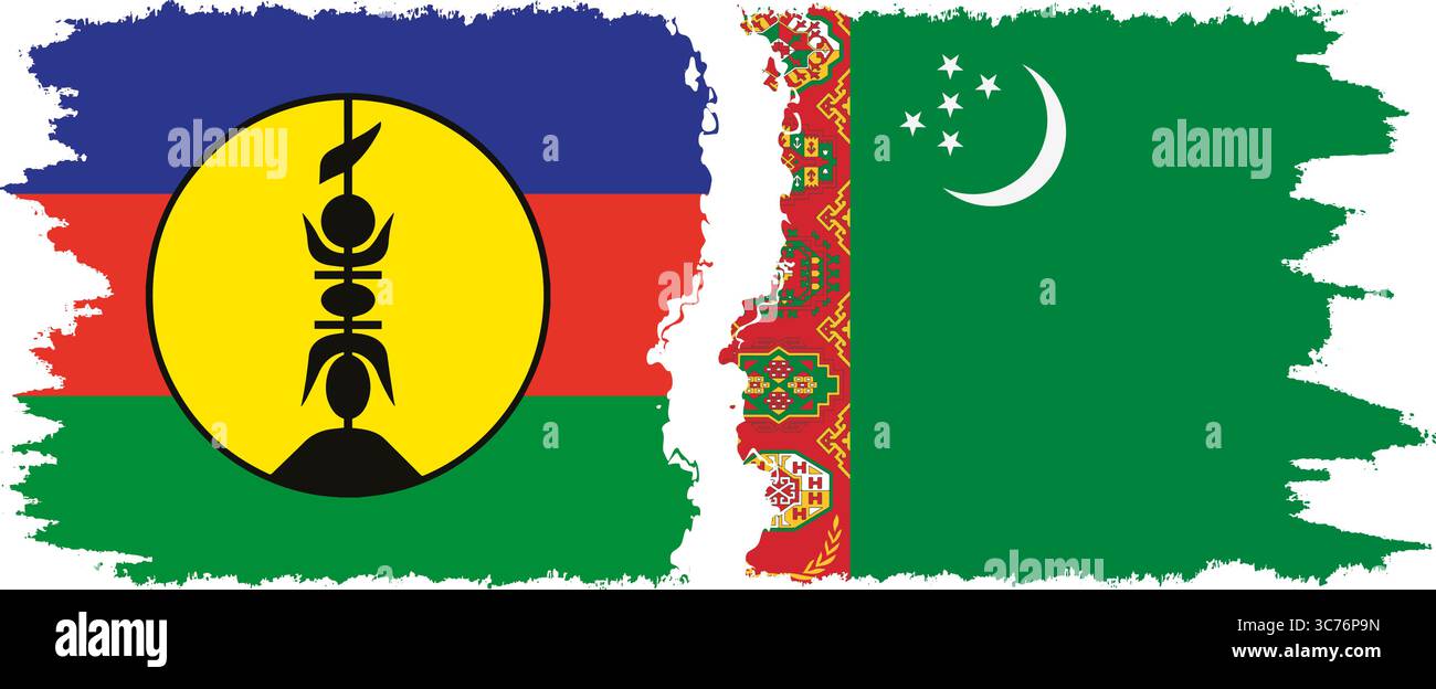 Turkménistan et Nouvelle-Calédonie grunge drapeaux connexion, vecteur Illustration de Vecteur
