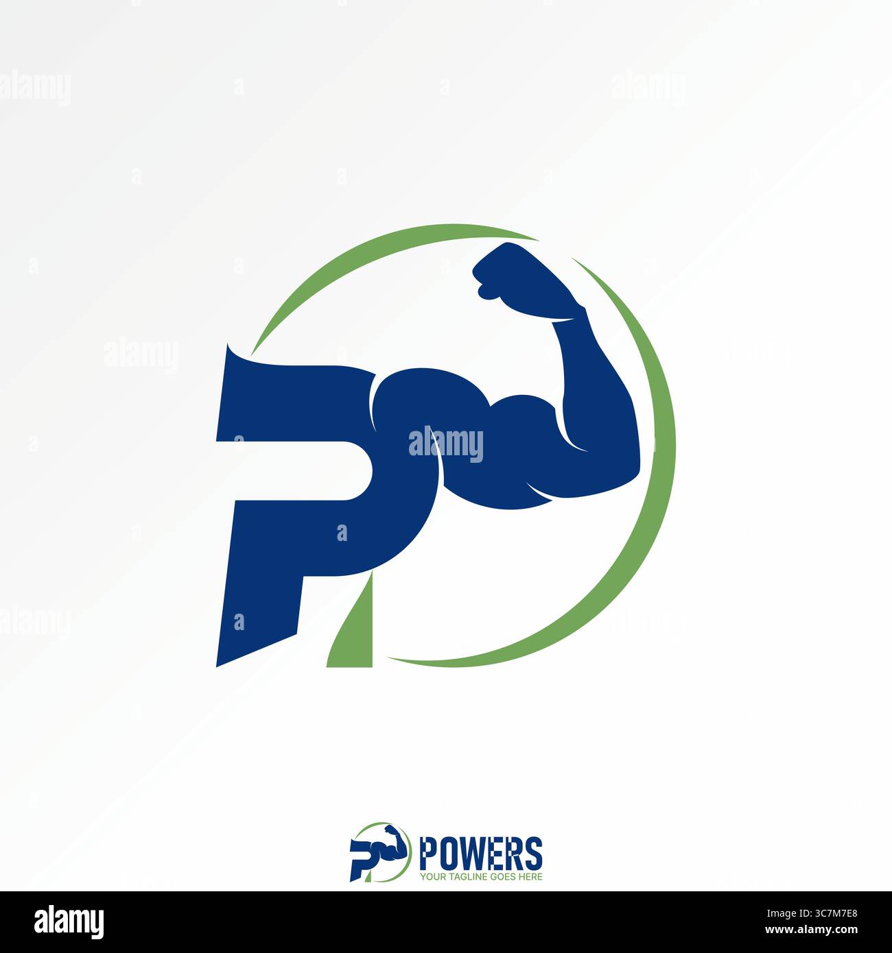 Conception de logo concept graphique créatif premium vecteur image stock top vente initiale P sport police avec supplément de corps de muscle de la main monogramme puissance fitness Illustration de Vecteur