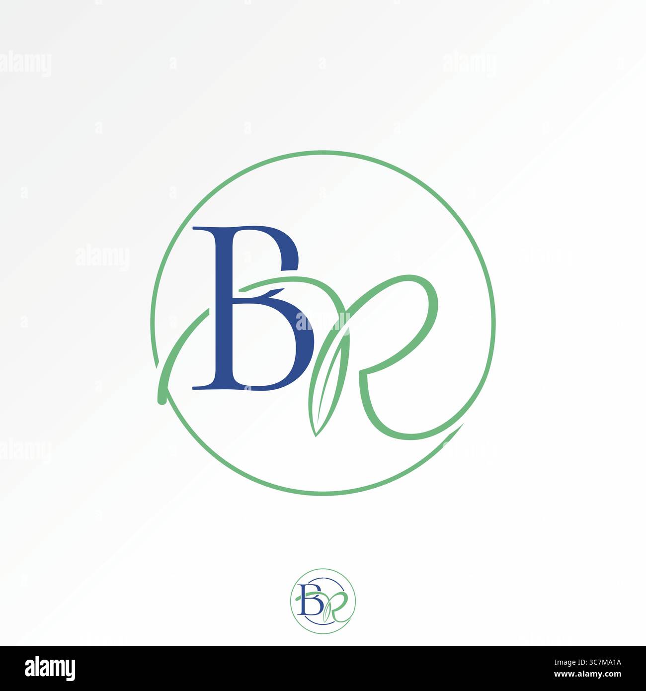 Conception de logo concept graphique créatif premium vecteur image stock top vendre initiale BR serif police avec feuille sur ligne de cercle marque de mode romantique de luxe Illustration de Vecteur