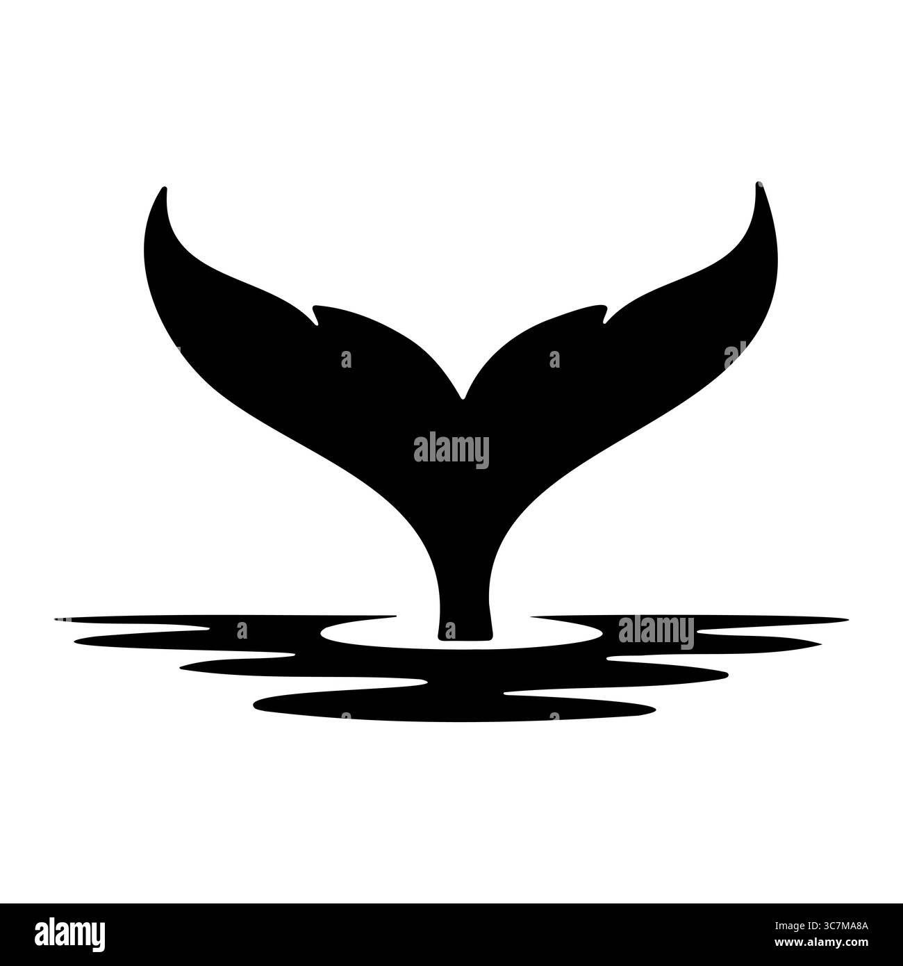 Silhouette de queue de baleine au-dessus de l'océan Illustration de Vecteur