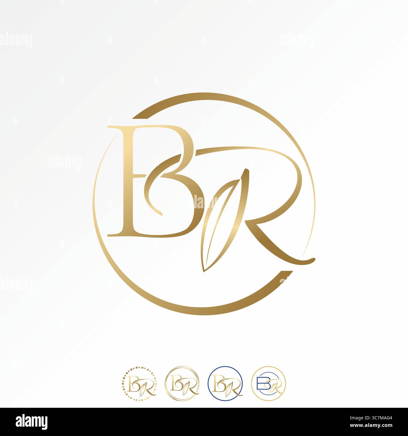 Conception de logo concept graphique créatif premium vecteur image stock top vendre lettre BR serif police avec feuille sur ligne de cercle marque de mode romantique de luxe Illustration de Vecteur