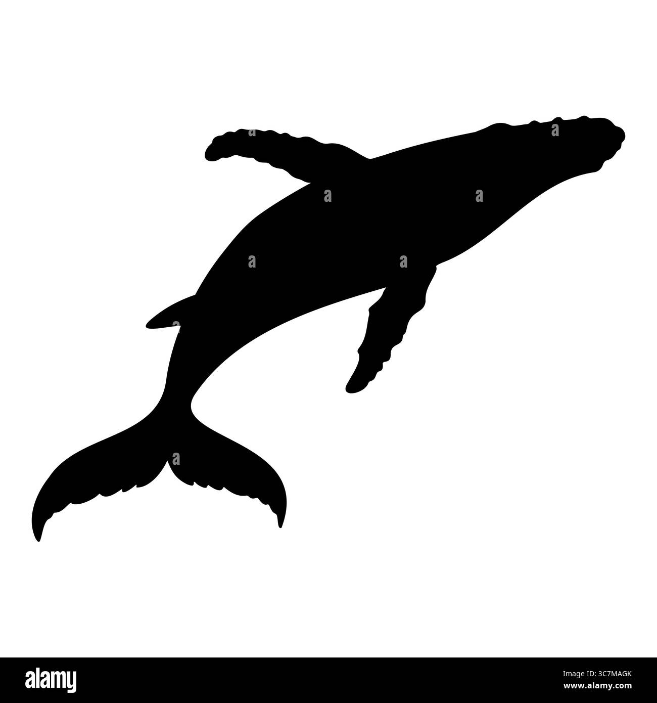Silhouette de baleine nageant avec palme surélevée Illustration de Vecteur