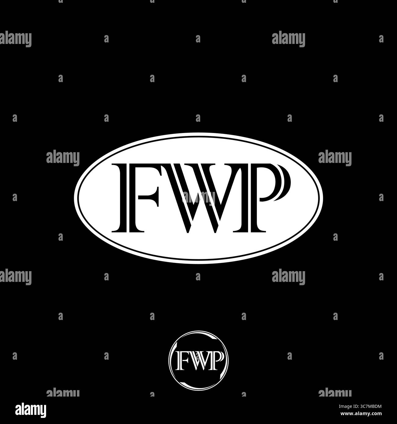 Conception de logo concept graphique créatif premium vecteur image stock haut de gamme vente initiale FWP serif police couper sur ellipse élégant style art de marque de luxe élégant Illustration de Vecteur