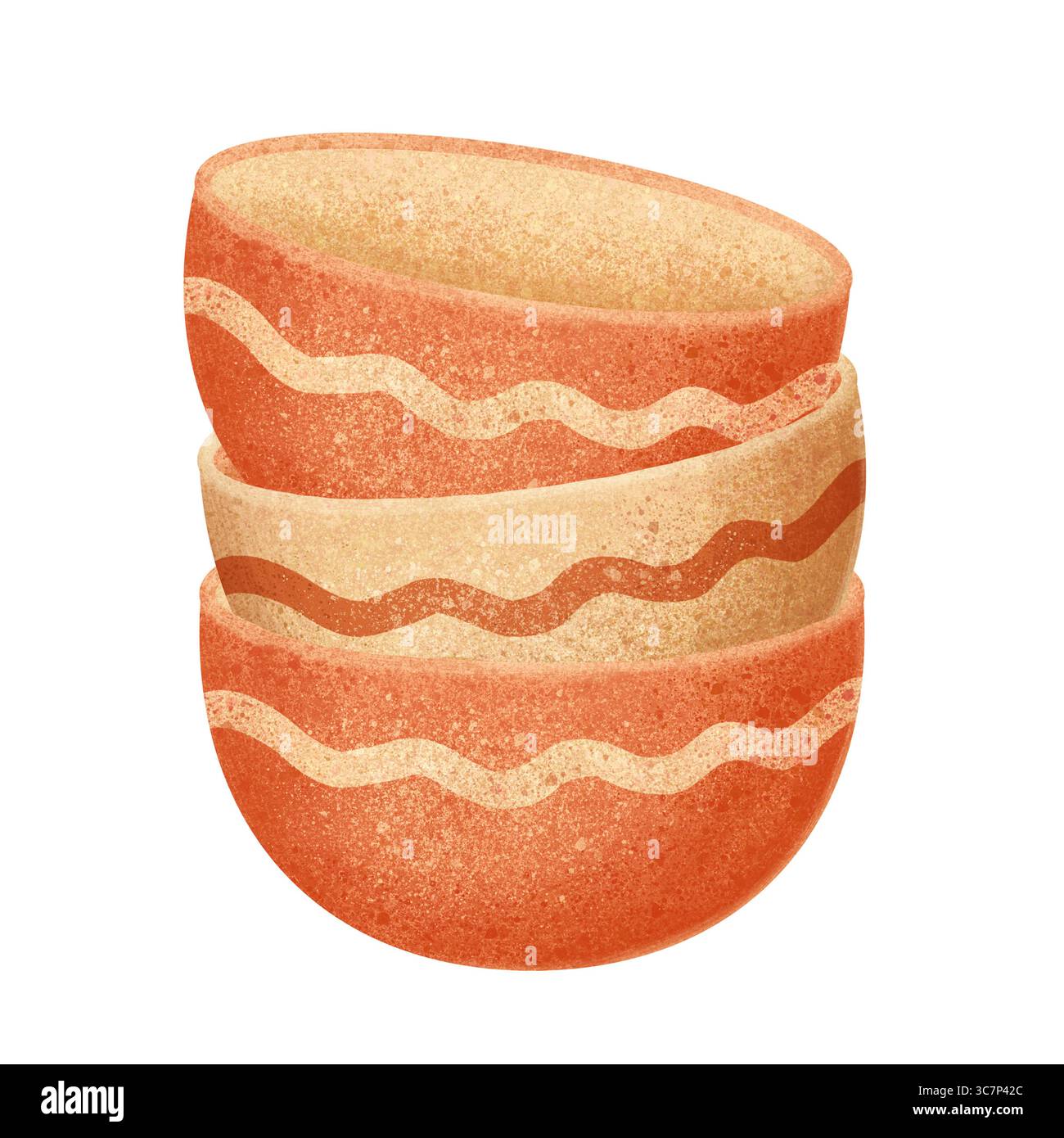 Trois bols décoratifs empilés avec une surface texturée et des motifs ondulés Banque D'Images