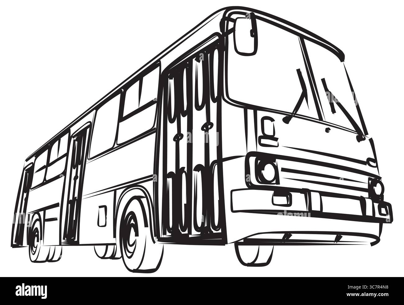 Le croquis du grand bus de passagers. Illustration de Vecteur