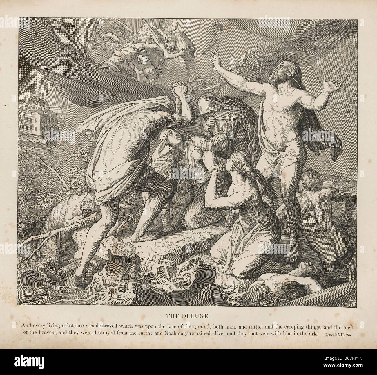 Histoire biblique, The Flood, reproduction numérique améliorée d'une gravure sur bois de Julius Schnorr von Carolsfeld, historique, vers 1860, date exacte inconnue Banque D'Images