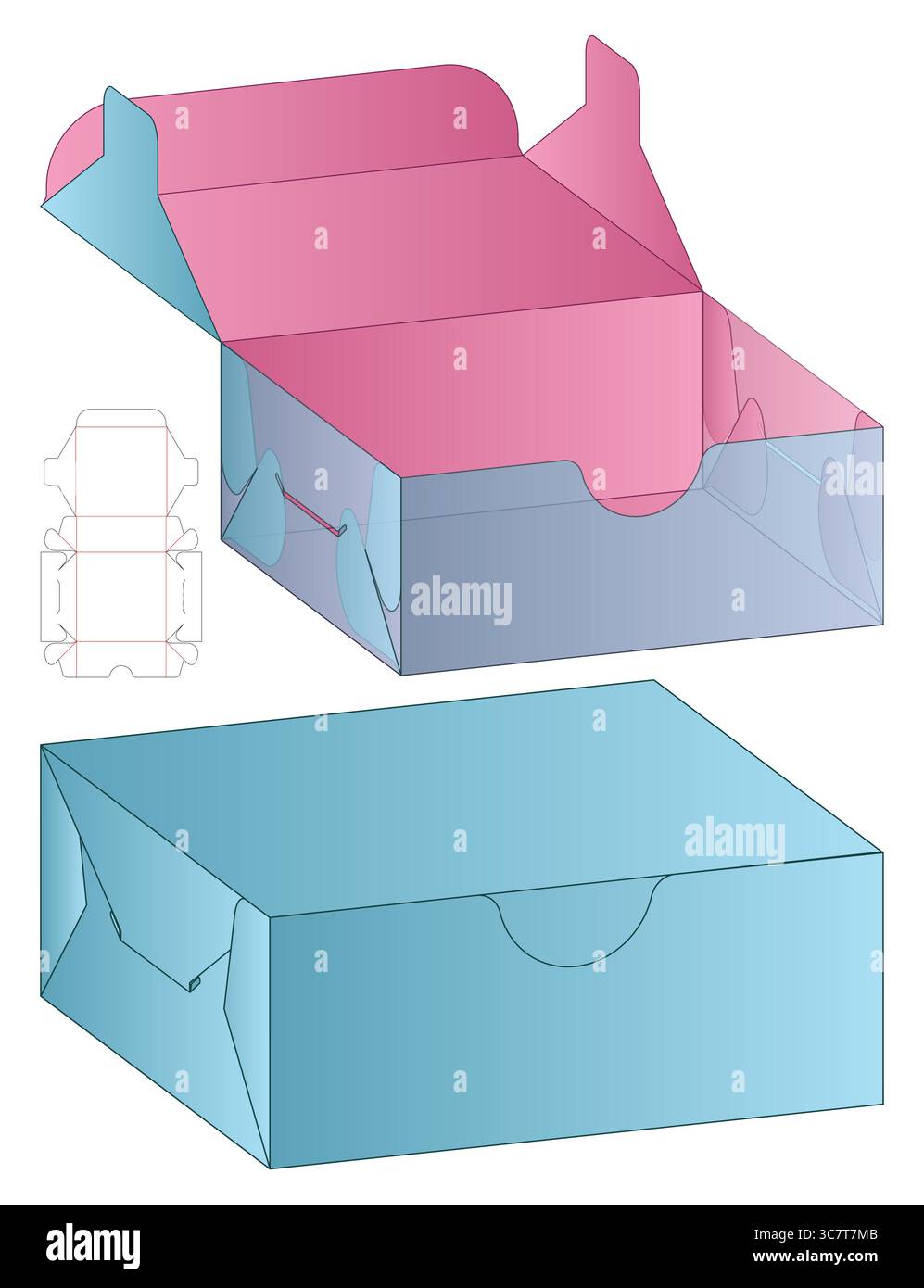 Modèle de boîte d'emballage bleu et rose ouvert et fermé maquette 3D. Illustration de Vecteur