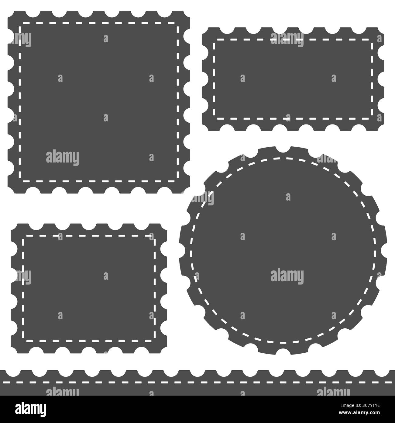 Ensemble d'illustrations en noir et blanc avec timbre-poste. Objets vectoriels isolés sur fond blanc. Illustration de Vecteur