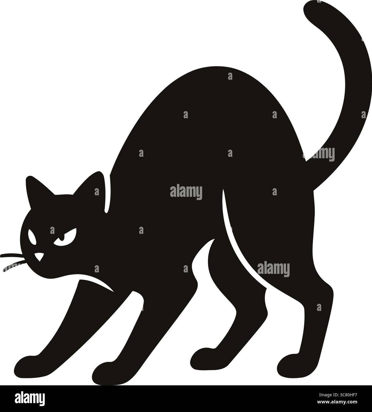 Vecteur silhouette de chat effrayé, Clipart noir d'Halloween, Art animal isolé, dos arqué, félin en colère, simple Outline, Spooky, Pet, Design minimal Illustration de Vecteur