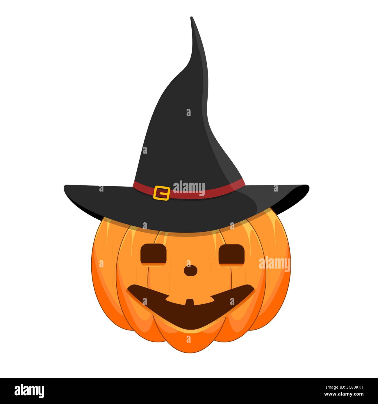 Souriant jack-o-lanterne avec chapeau de sorcière sur fond blanc Illustration de Vecteur