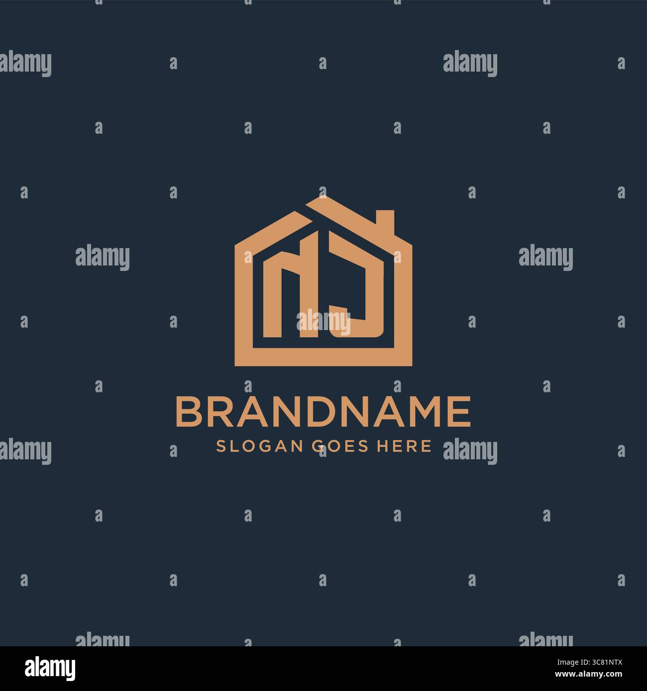 Lettre initiale logo NJ avec simple graphique vectoriel de conception d'icône de forme de maison minimaliste Illustration de Vecteur