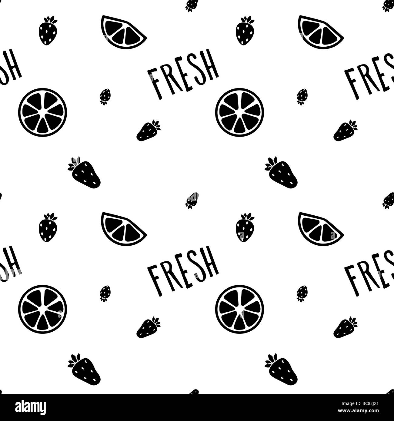 Motif de fruits frais avec des fraises et des agrumes sur un fond blanc Illustration de Vecteur