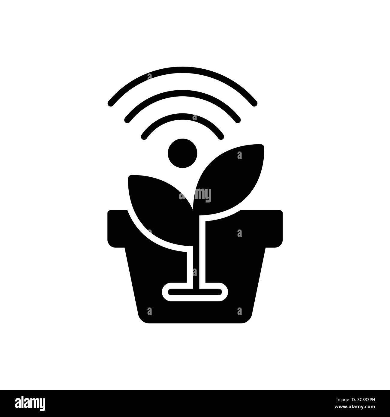 Cette illustration représente l'intégration de la technologie dans l'entretien des plantes, mettant en valeur un pot de plante intelligent avec un symbole de signal Wi-Fi, mettant l'accent sur la modernité Illustration de Vecteur