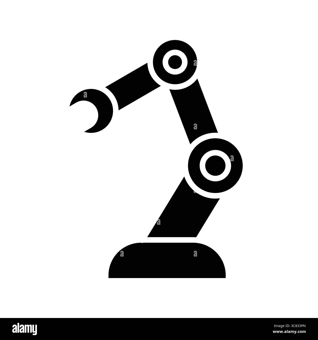 Illustration élégante en noir et blanc d'un bras robotisé conçu pour l'automatisation industrielle. Cette image représente une technologie avancée dans la fabrication p Illustration de Vecteur