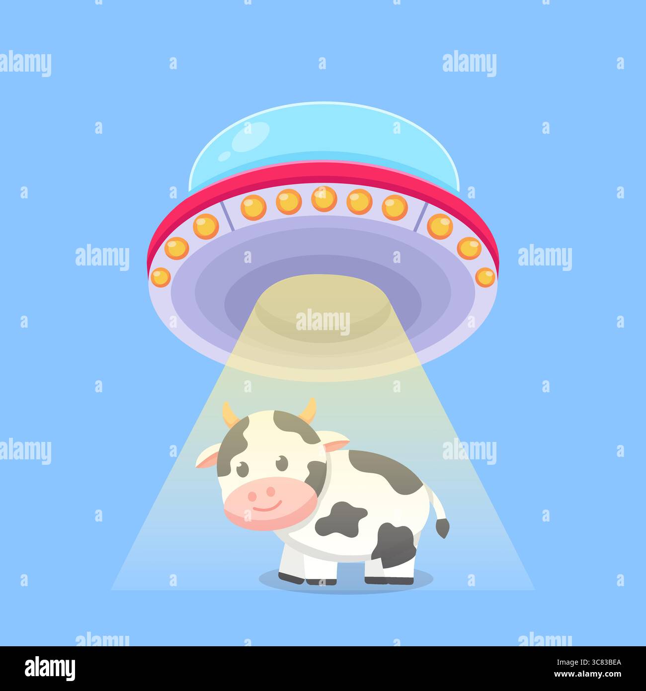 Illustration vectorielle d'enlèvement de vache par un OVNI de dessin animé Illustration de Vecteur