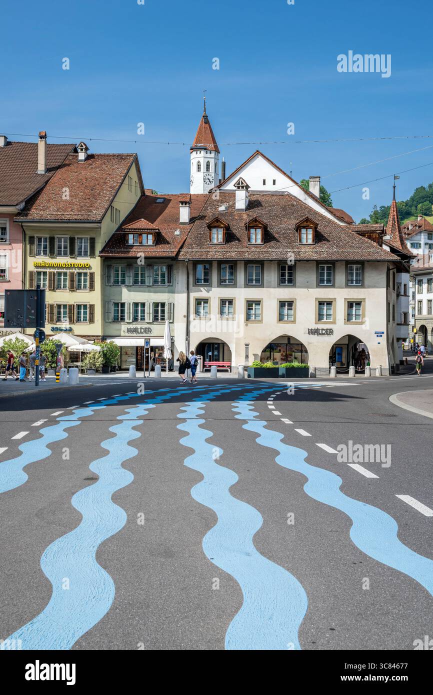 Rue dans la vieille ville, Thoune, Canton de Berne, Suisse Banque D'Images